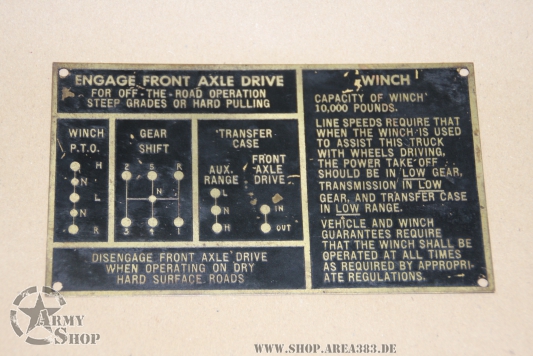 Data Plate GMC Schaltung / Winde