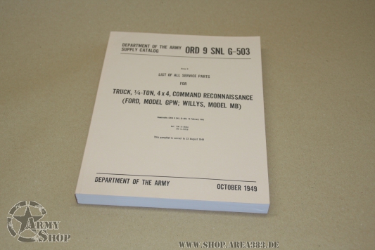 ORD 9 G503 Illustrated Parts Manual for Ford GPW and Willys MB (