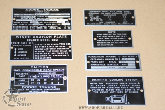 Data Plate Set Dodge WC 63 6x6 avec treuil