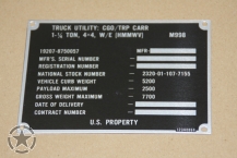 US Army Hummer Identification Plate für HMMWV M998