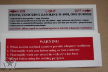 US Army M-1950 Gasoline Stove Decal Set.